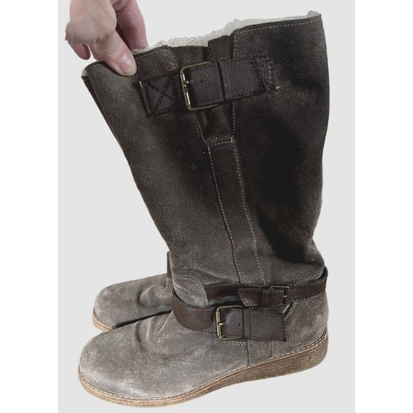 Bjorndal womens brown suede boots size 10 knee high, dark leather detail, lined - Picture 3 of 8